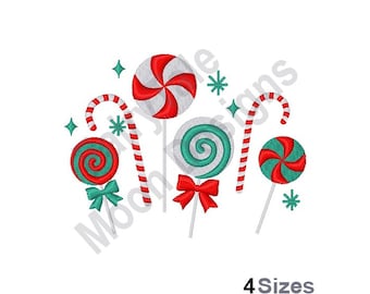 Christmas Candy - Machine Embroidery Design - 4 Sizes, Christmas Candy Cane Embroidery Pattern, Xmas Lollipop Embroidery, Christmas Candies