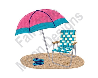 Beach Chair and Umbrella - Machine Embroidery Design, Summer Beach Embroidery Pattern, Beach Umbrella Pattern, Vacation Island Time Design