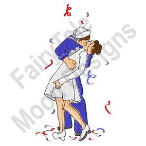Navy Soldier Celebrating - Machine Embroidery Design, Sailor Kissing Nurse Embroidery Pattern, July 4th, Patriotic USA Confetti Design