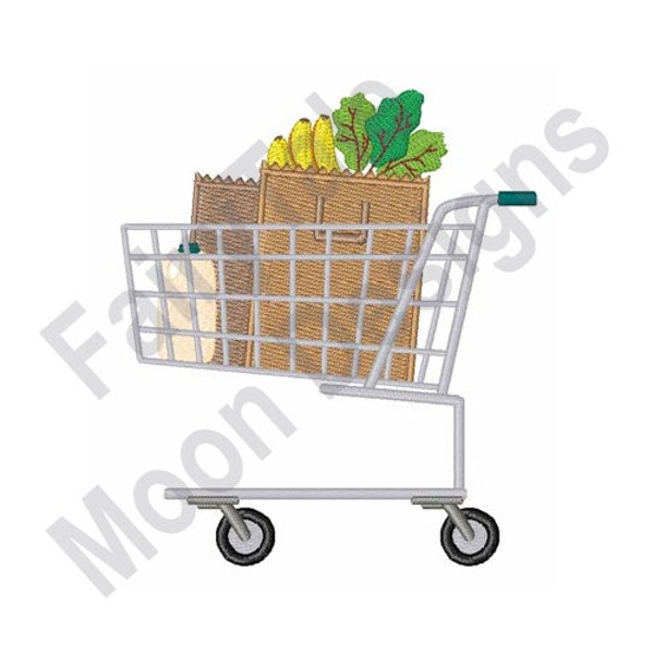 Shopping Cart - Machine Embroidery Design, Groceries Embroidery Pattern, Paper Grocery Bag Embroidery Design, Food Bag Embroidery Design