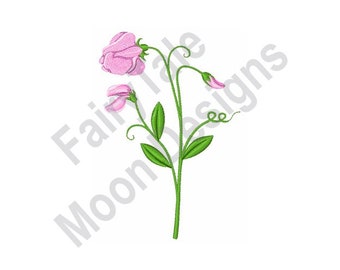 Sweet Pea Flower - Machine Embroidery Design, Light Pink Sweet Pea Embroidery Pattern, Sweet Pea Embroidery Design