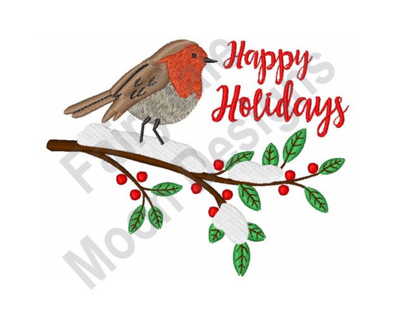Happy holidays machine embroidery design christmas robin  etsy