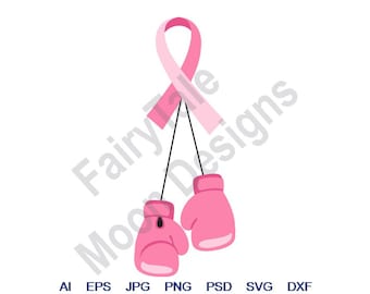 Lotta contro il cancro al seno - Svg, Dxf, Eps, Png, Jpg, grafica vettoriale, clipart, file di taglio, guantoni da boxe rosa Svg, nastro della speranza Svg, nastro della consapevolezza Svg