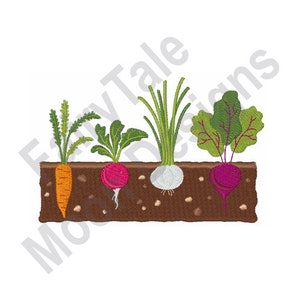 Vegetable Garden - Machine Embroidery Design, Gardening Embroidery Pattern, Homegrown Vegetables Embroidery, Carrot, Radish, Onion, Beets