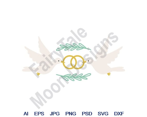 Palomas de boda Svg, Dxf, Eps, Png, Jpg, Arte vectorial, Clipart, Archivo  de corte, Anillos de boda Svg, Palomas de boda Svg, Sra Svg, Marco de