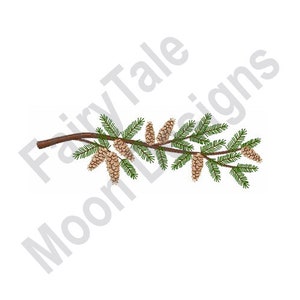 Pine Branch - Machine Embroidery Design, Pine Tree Branch Embroidery Pattern, Pine Tree Cones Embroidery Design