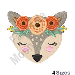 Floral Fawn Face - Machine Embroidery Design, Whitetail Fawn Embroidery Pattern, Baby Deer Head Embroidery Design, Flower Deer Design