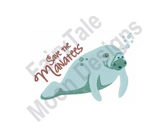 Save The Manatees - Machine Embroidery Design, Manatee Embroidery Pattern, Seacow Design, Sea Cow Embroidery Design