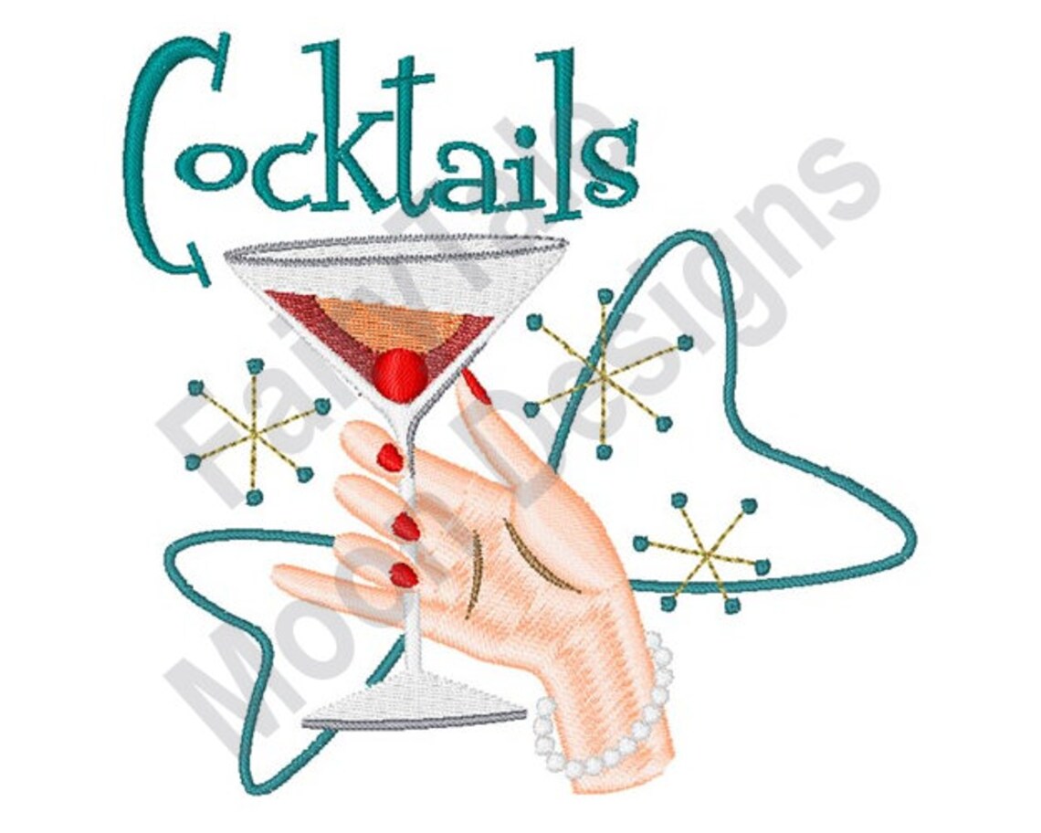 Retro Cocktail Machine Embroidery Design Martini Glass Etsy