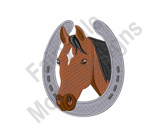 Horse Head in Horseshoe Logo - Machine Embroidery Design