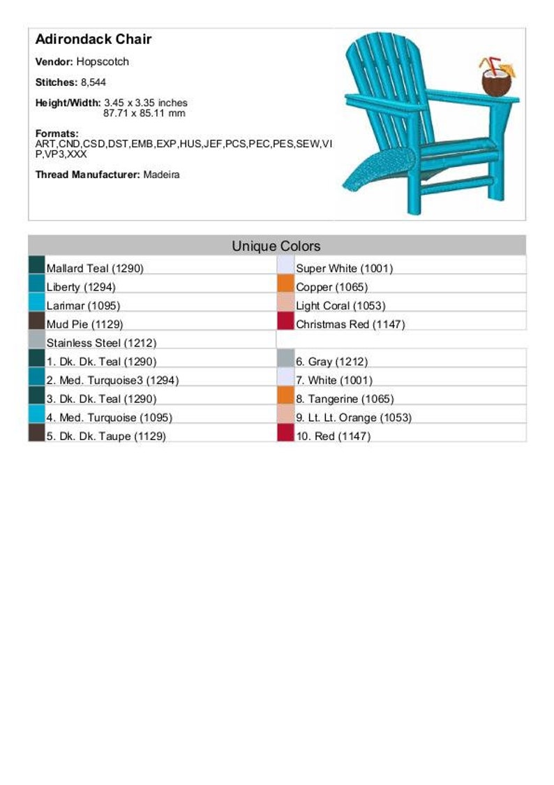 Adirondack Chair Machine Embroidery Design Vacation Time Etsy
