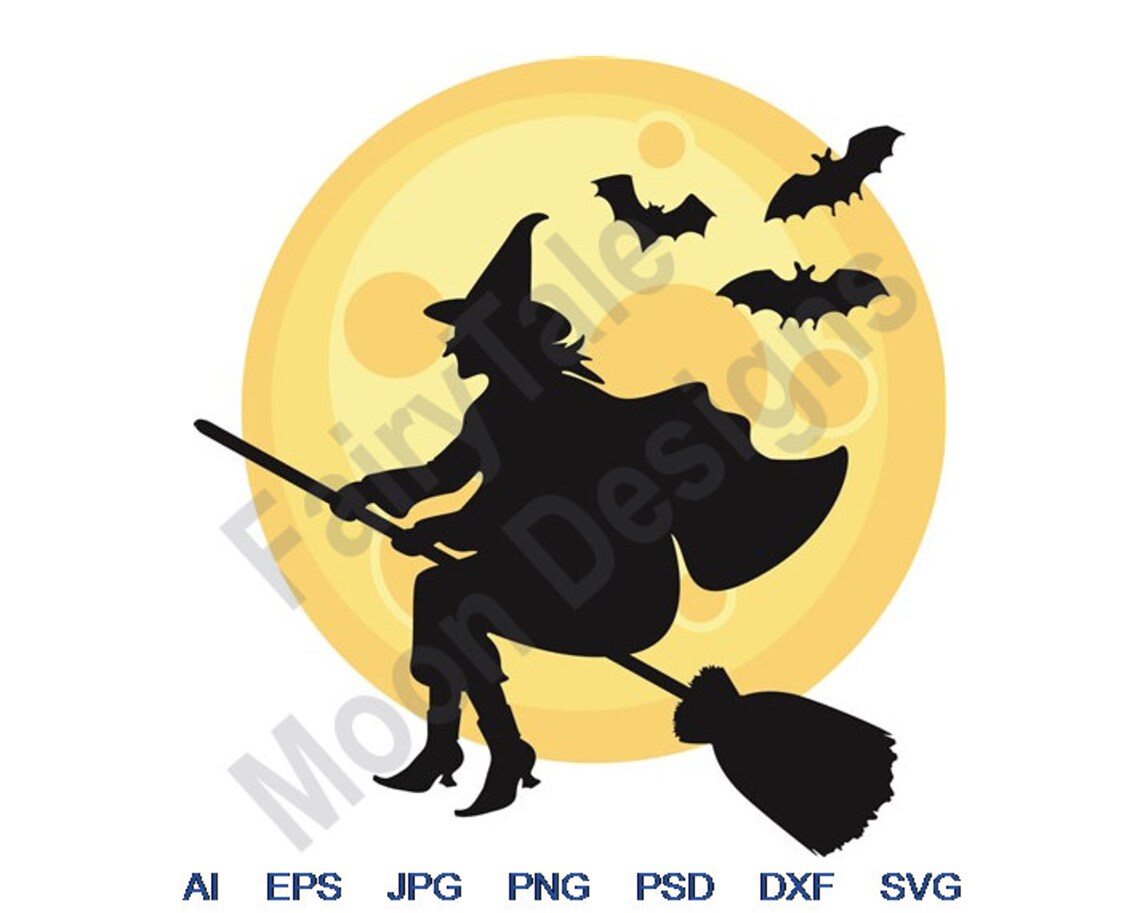 Flying Witch Svg Dxf Eps Png Jpg Vector Art Clipart - Etsy