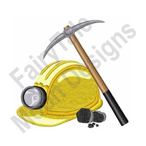 Miner Axe & Hat - Machine Embroidery Design, Coal Minig Embroidery Pattern, Pickaxe Embroidery Design, Miner Helmet Embroidery Design