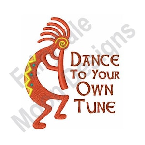 Dance To Your Own Tune - Machine Embroidery Design, Dancing Kokopelli Embroidery Pattern, Dancing Flutist, Humpbacked Flute Player Design