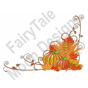 Autumn Harvest Corner - Machine Embroidery Design, Pumpkin Harvest Embroidery Pattern, Fall Leaves & Wheat Embroidery, Thanksgiving Corner