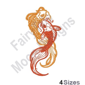 Koi Carps - Machine Embroidery Design, Koi Fish Outline Embroidery Pattern, Nishikigoi Fish Embroidery Design