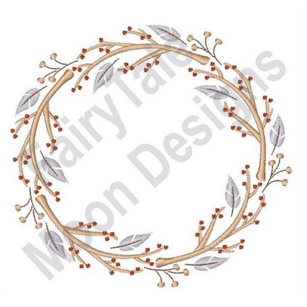 Primitive Wreath - Machine Embroidery Design, Folk Art Wreath Embroidery Pattern, Red Berry Wreath Embroidery Design, Primitive Frame Design