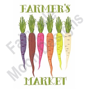 Farmer&#39;s Market - Machine Embroidery Design, Rainbow Carrots Embroidery Pattern, Rainbow Hued Carrots Design, Vegetbales Embroidery Design