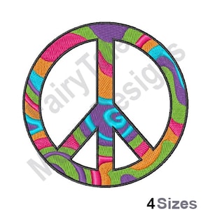 Psychedelisch vredesteken - machineborduurontwerp, vredessymbool borduurpatroon, hippie vredesteken borduurontwerp
