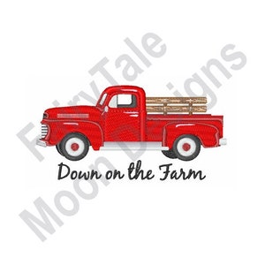 Down On The Farm - Machine Embroidery Design, Red Pickup Truck Embroidery Pattern, Farming Truck Embroidery Truck, Farming Pattern