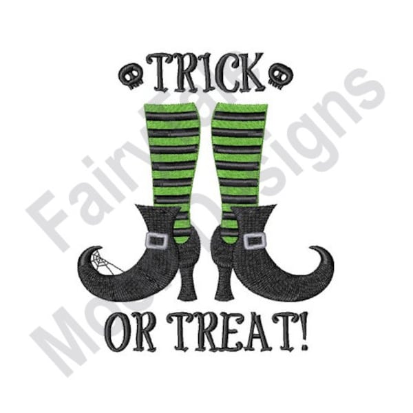 Trick Or Treat - Machine Embroidery Design, Halloween Witch Boots Design, Witch Legs Embroidery Pattern, Striped Stockings Embroidery Design