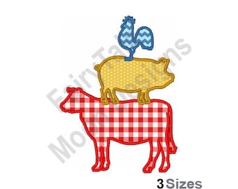 APPLIQUE Country Animals - Machine Embroidery Design, Country Rooster Pattern, Country Pig Embroidery Pattern, Country Cow Embroidery Design