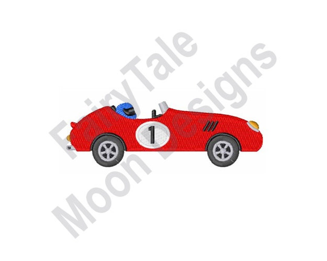 Racing Car Machine Embroidery Design, Red Convertible Car Embroidery