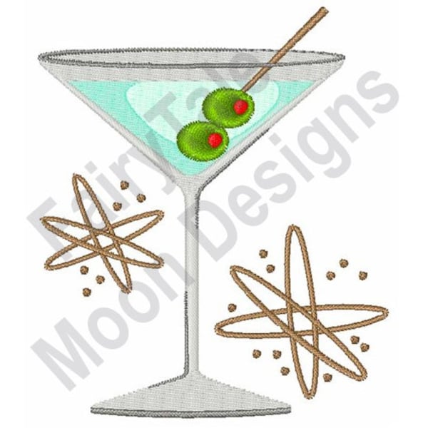 Martini Cocktail - Machine Embroidery Design, Martini Glass Embroidery Pattern, Cocktail Glass Embroidery Design, Retro Cocktail Design