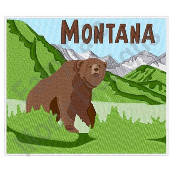 Montana Grizzly - Machine Embroidery Design, Montana National Park Embroidery Pattern, Rocky Mountains Bear Embroidery Design
