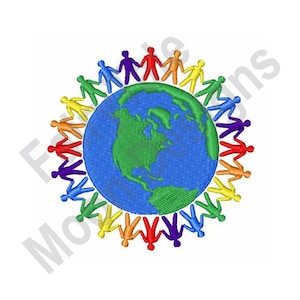 We Are One World - Machine Embroidery Design, One Race One Family One Love Embroidery Design, People Around Globe Design, Together on Earth