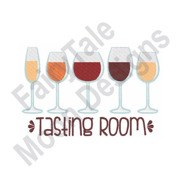 Tasting Room - Machine Embroidery Design, Wine Variety Embroidery Pattern, Wine Glasses Border, Red, Pino Noir, Rose, White, Chardonnay