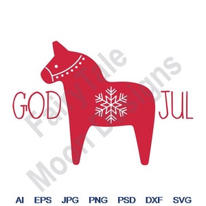 God Jul - Svg, Dxf, Eps, Png, Jpg, Vector Art, Clipart, Cut File, Dala Horse Svg, Swedish Dala Horse, Dalecarlian Horse Svg, Toy Horse Svg