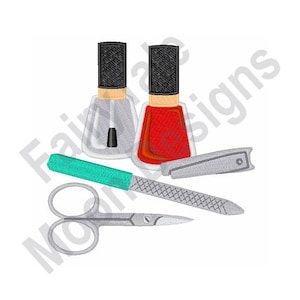 Nail Polish - Machine Embroidery Design, Nail Polish Embroidery Pattern, Nail Clippers, Nail File, Scissors Embroidery Design
