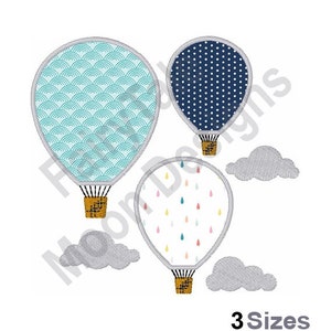 Hot Air Balloons Applique - Machine Embroidery Design, Applique Balloons Embroidery Pattern, Applique Design, Hot Air Balloon Embroidery