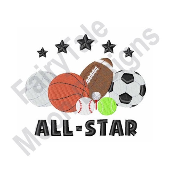 Sports All Star - Machine Embroidery Design, Game Balls Embroidery Pattern, Soccer, Football, Basketball, Tennis Ball, Baseball, Golf Ball