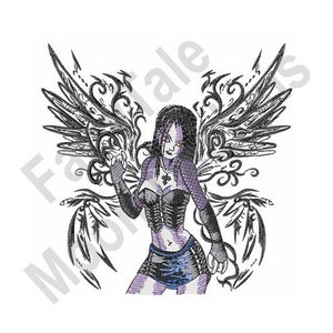 Gothic Fairy - Machine Embroidery Design, Fairy Goth Embroidery Pattern, Black Angel Embroidery Design, Vampire Girl Embroidery Design