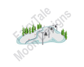 Ski Lift - Machine Embroidery Design, Ski Resort Embroidery Pattern, Chairlift Embroidery Design, Winter Sport Mountain Resort Embroidery