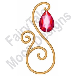 以下が含まれることがあります： 中央に赤い宝石がついた金の渦巻き模様。渦巻き模様は、つるや花の模様を連想させる。