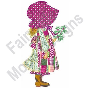 Girl With Flowers - Machine Embroidery Design, Country Girl With Sun Bonnet Embroidery Pattern, Patchwork Clothing Child Embroidery Design