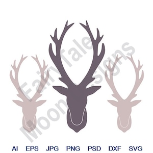 Rentierköpfe -Svg, Dxf, Eps, Png, Jpg, Vektorkunst, Clipart, Schnittdatei, Hirschkopf-Trophäen-Svg, Buck-Kopf, Hirschgeweih-Svg, Jagdtrophäe