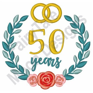 50th Anniversary - Machine Embroidery Design, Wedding Laurel Wreath Embroidery Pattern, Marriage Embroidery Design, Celebration Design