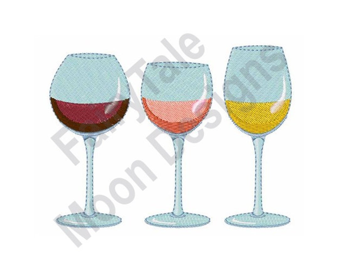 Wine Glasses Machine Embroidery Design, Red Wine Embroidery Pattern