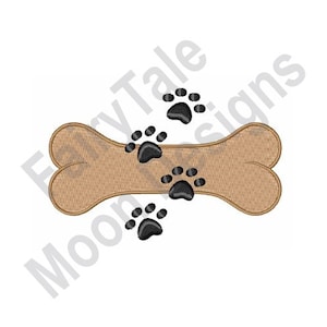 Hundeknochen - Maschinenstickerei, Hund kauen Knochen Stickdatei, Hunde Leckerli Stickerei, Hundespielzeug Stickerei, Pfotenabdruck Stickerei