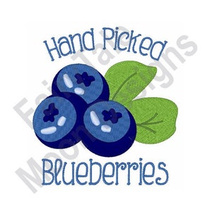 Handgepflückte Blaubeeren - Stickdatei, Blaubeerblätter Stickmuster, Blaubeeren Fruchtblatt Stickdatei