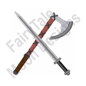 Sword & Axe - Machine Embroidery Design, Crossed Sword and Axe Embroidery Pattern, Viking Sword Design, Viking Warrior Axe Embroidery Design