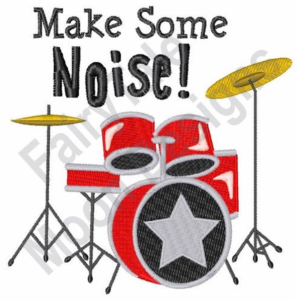 Make Some Noise - Machine Embroidery Design, Drums Embroidery Pattern, Drum Kit Design, Drum Set Pattern, Trap Set Embroidery Design