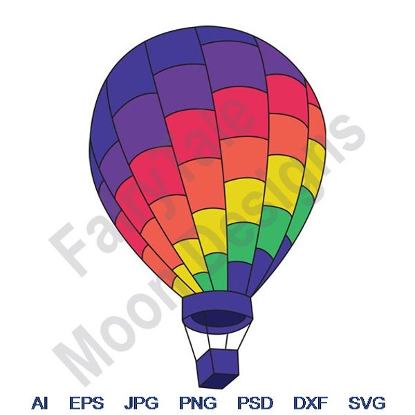 Hot Air Balloon - Svg, Dxf, Eps, Png, Jpg, Vector Art, Clipart, Cut File, Hot Air Balloon Svg, Flying Adventure Svg, Clouds Cut File