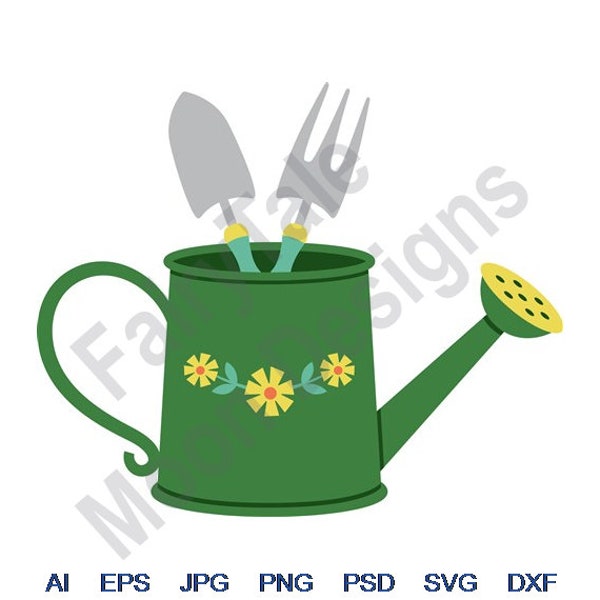 Watering Can - Svg, Dxf, Eps, Png, Jpg, Vector Art, Clipart, Cut File, Watering Can Svg, Gardening Tools Svg, Floral Watering Can Svg