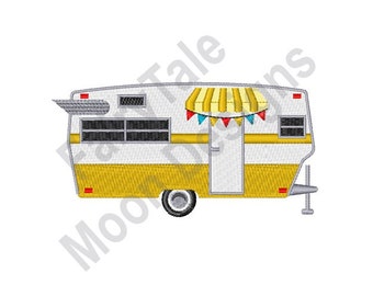 Vintage Camper - Machine Embroidery Design, Summer Vacation Embroidery Pattern, Camping Design, Vintage RV Camper Embroidery Design
