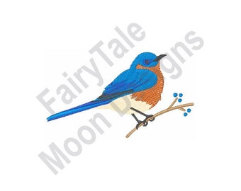 Eastern Bluebird - Machine Embroidery Design, Bluebird on Tree Embroidery Pattern, Eastern Bluebird Embroidery Design